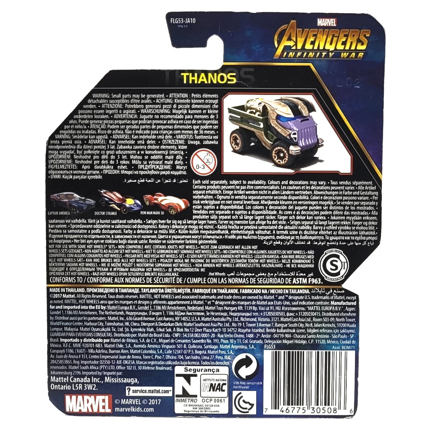 Avengers Infinity War auto Hot Wheels Thanos de dos