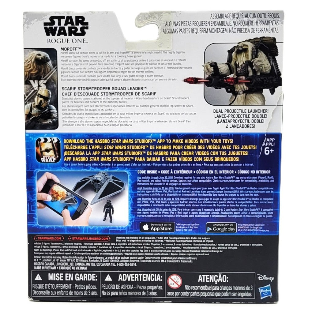 Star Wars Rogue One figurines 3.75" Moroff et Scarif Stormtrooper arrière de la boite
