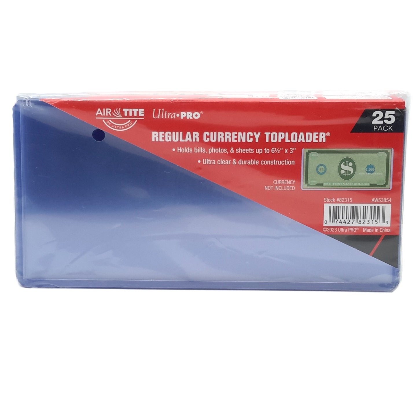 Ultra PRO, 6.5" x 3" Toploader, Regular Currency, 25-Count Pack (82315)