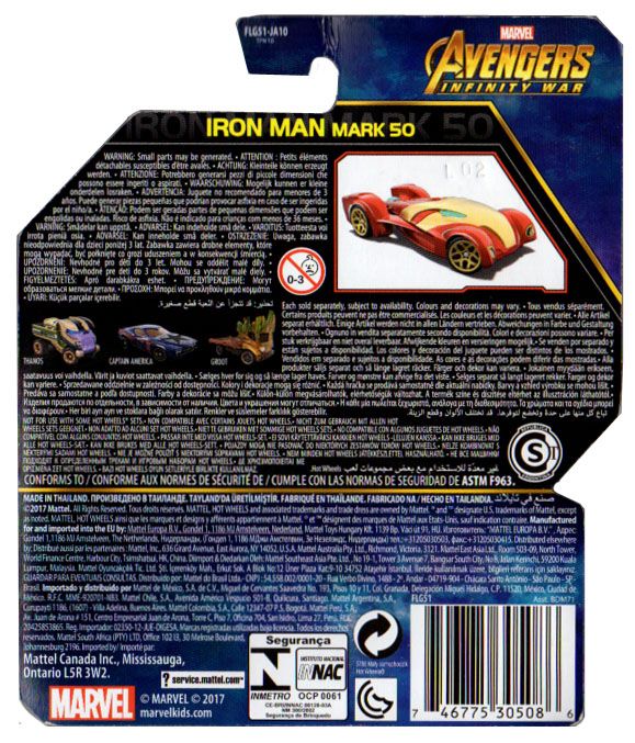 Avengers Infinity War auto Ho Wheels Iron Man Mark 50 de dos