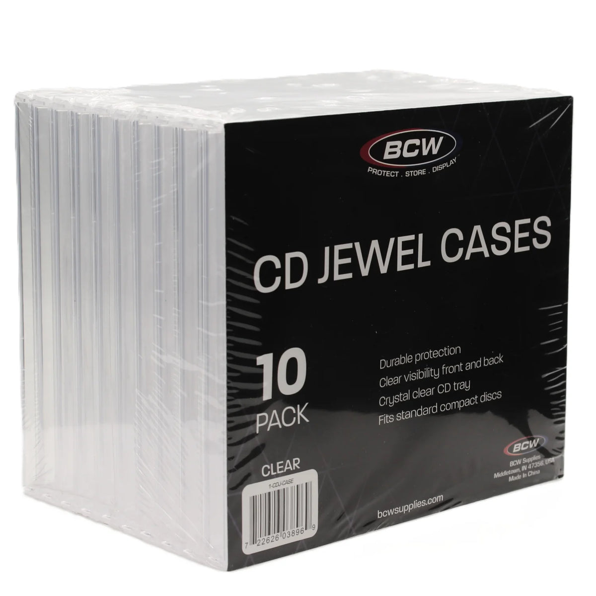 BCW, paquet de 10 boitiers transparent pour CD vu de 3/4