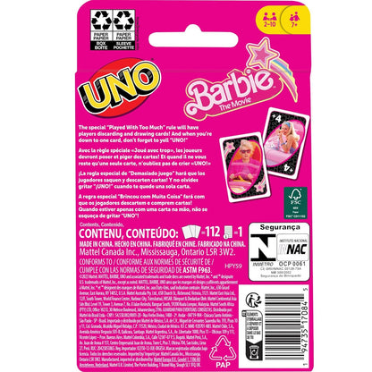 Jeu de cartes Uno Barbie arrière de la boite