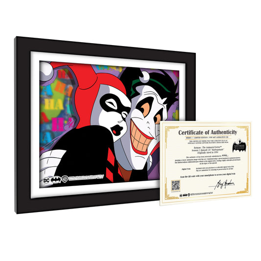 Batman the Animated Series Pop At Animation Cel Harley Quinn et le Joker avec le certificat