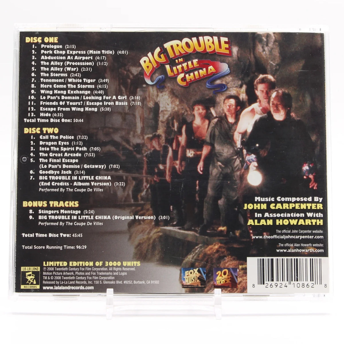 Trame sonore en CD de Big Trouble in Little China par John  Carpenter vue de derrière