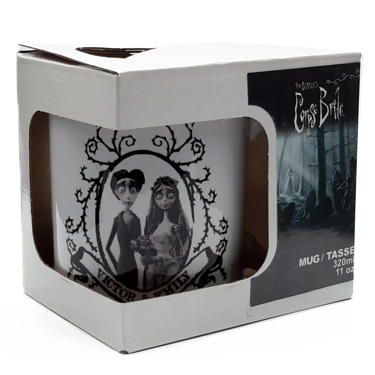 Tasse Corpse Bride avec Victor et Emily vue du devant de la boite