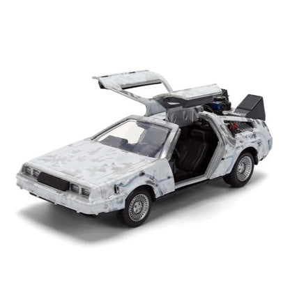 Back to the Future, DeLorean 1:32 40e anniversaire (Jada Toys) avec les portes ouvertes
