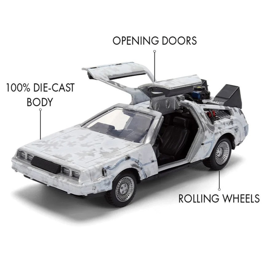 Back to the Future, DeLorean 1:32 40e anniversaire (Jada Toys) avec descriptions