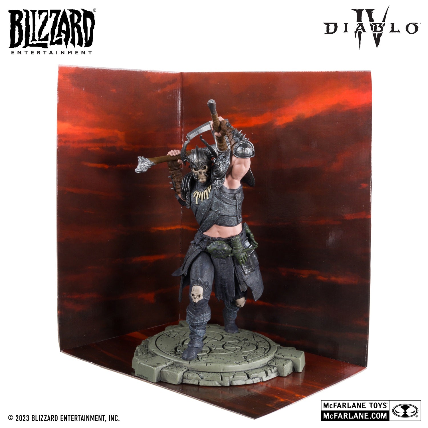 Diablo 4 figurine Common Death Blow Barbarian McFarlane avec le décor