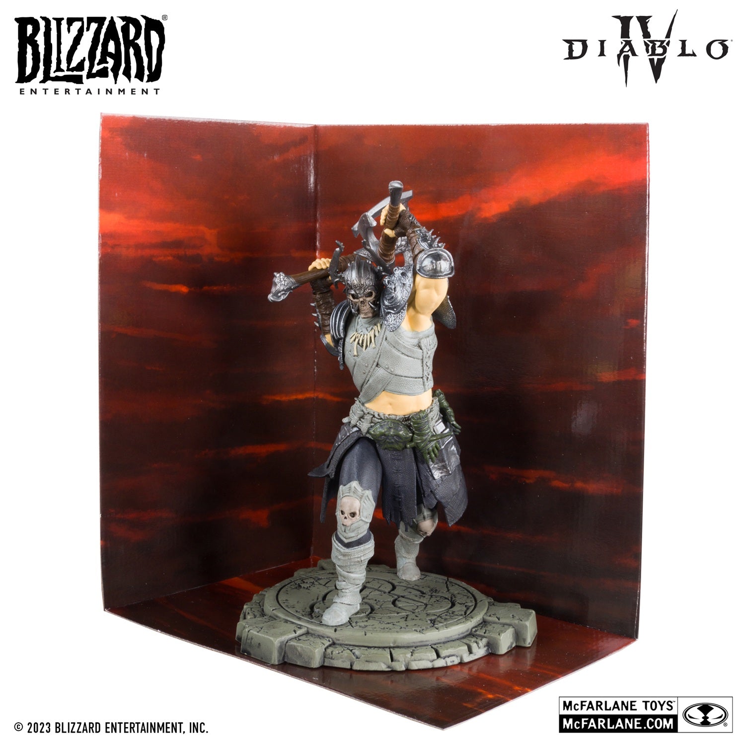 Diablo 4 figurine Epic Whirlwind Barbarian McFarlane avec décor