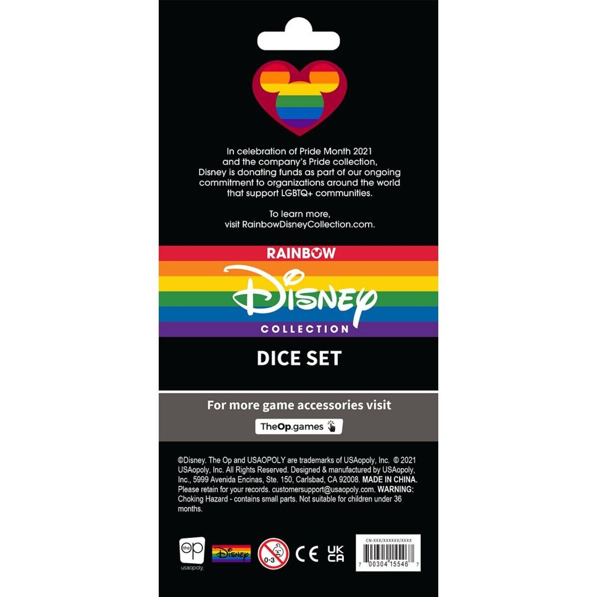 Jeu de 6 dès Disney Rainbow arrière de l'emballage
