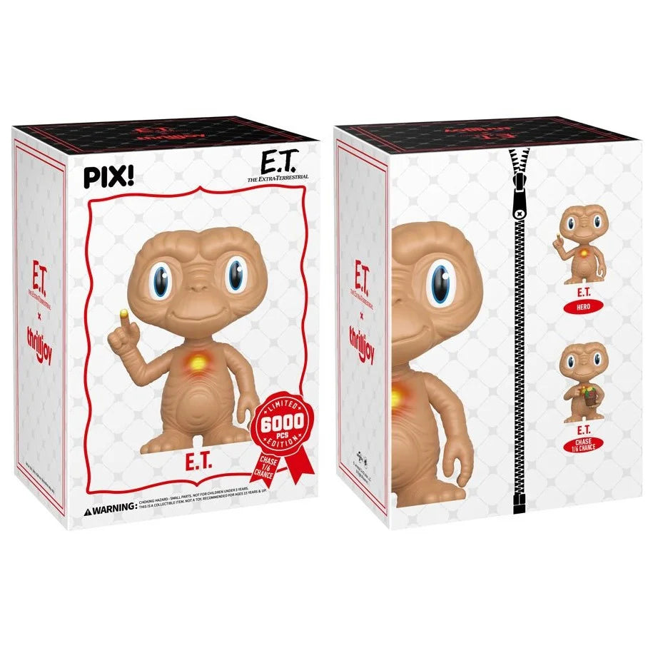 Figurine Pix! de E.T. l'extra-terrestre vue de devant et de l'arrière de la boite