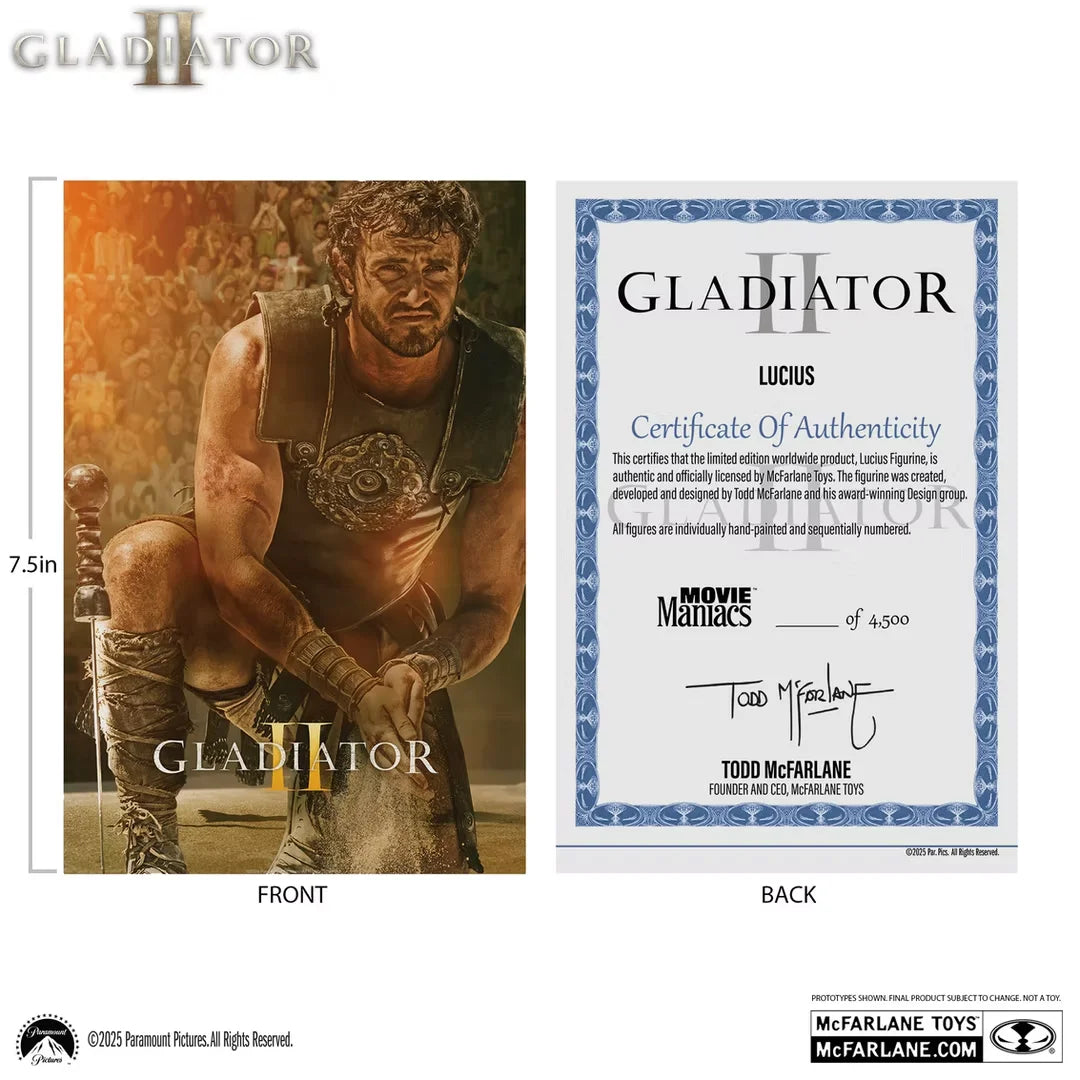 Galdiator 2, figurine Movie Maniacs de Lucius vue de la carte
