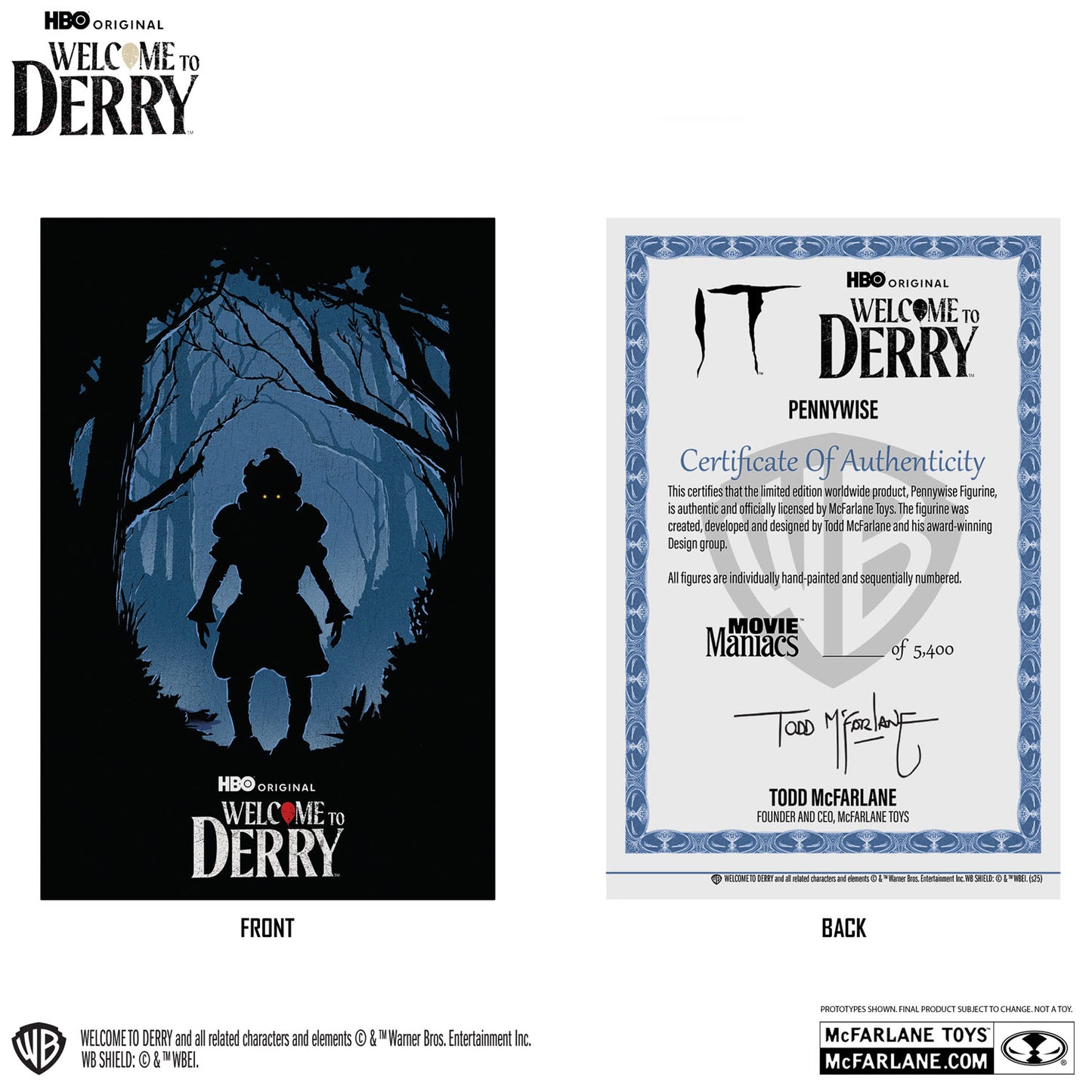 It, Welcome to Derry, figurine Pennywise Gold Label Movie Maniacs McFarlane certificat