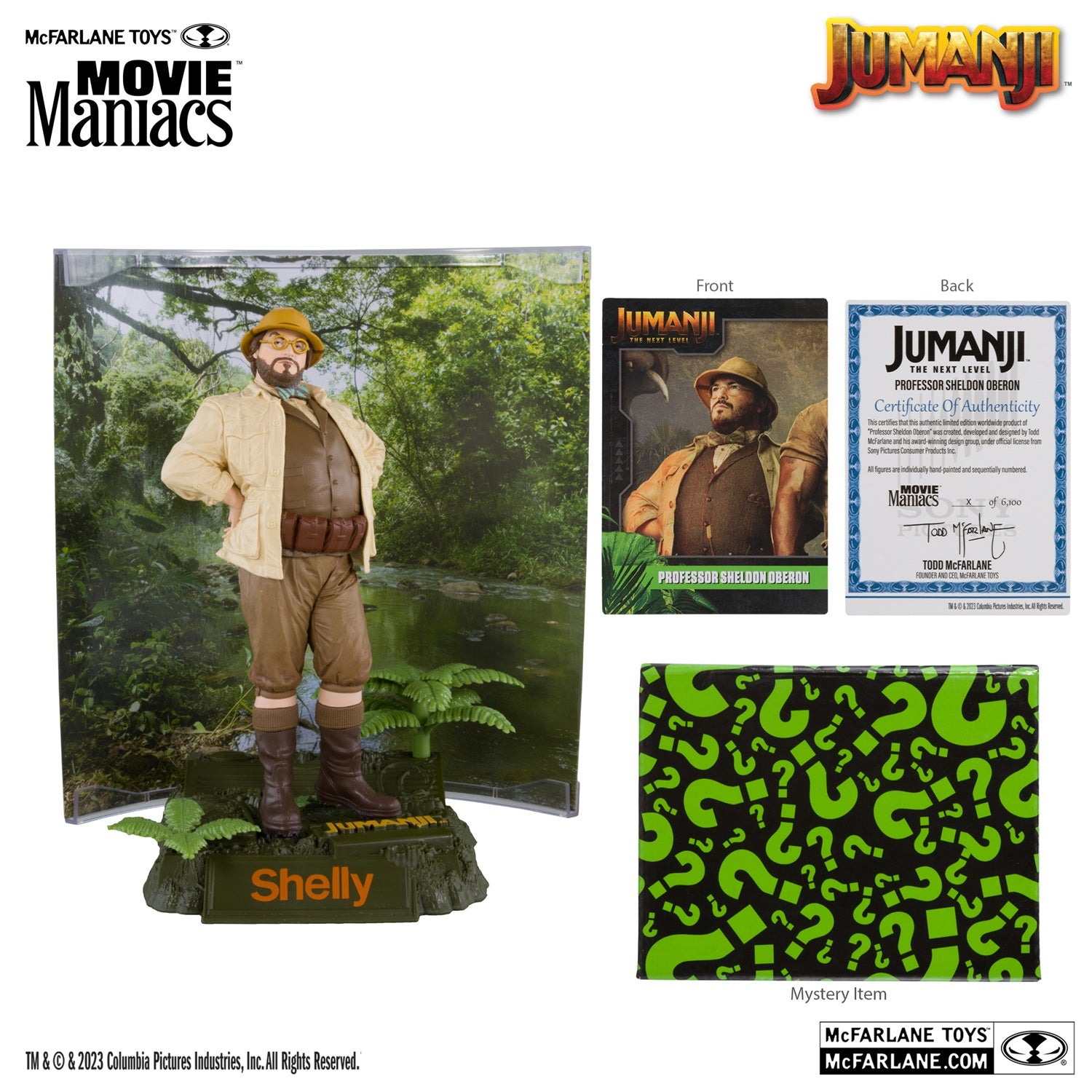 Jumanji, figurine Movie Maniacs Sheldon Oberon McFarlane avec accessoires
