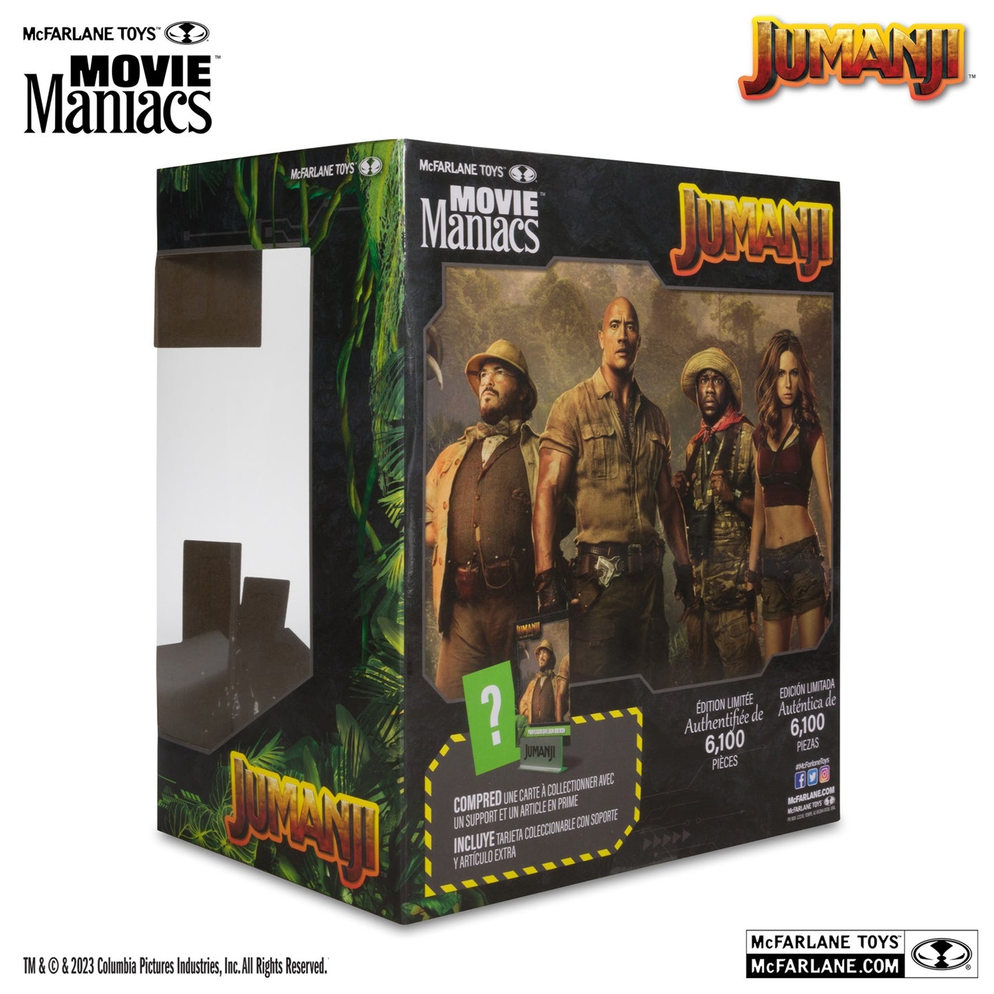 Jumanji, figurine Movie Maniacs Sheldon Oberon McFarlane arrière de la boite
