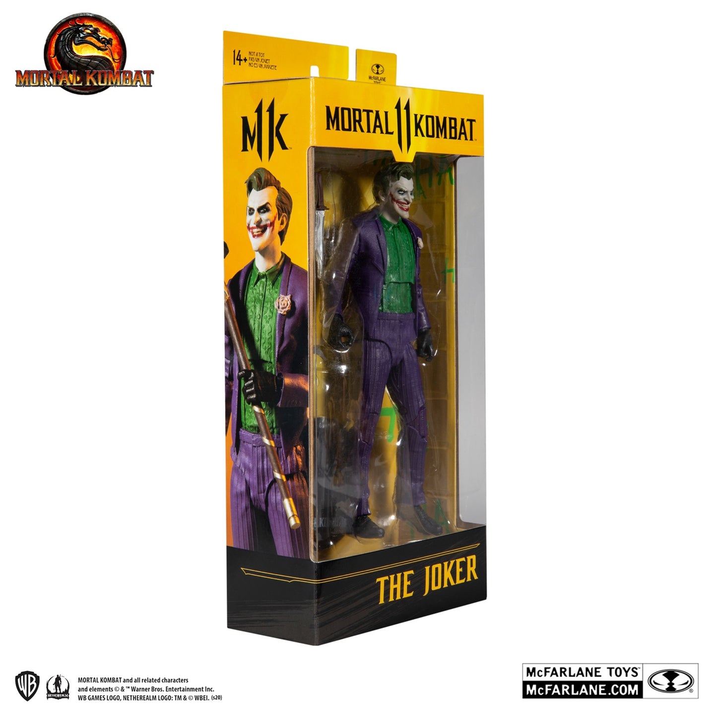 Mortal Kombat 11 figurine The Joker boite de 3/4