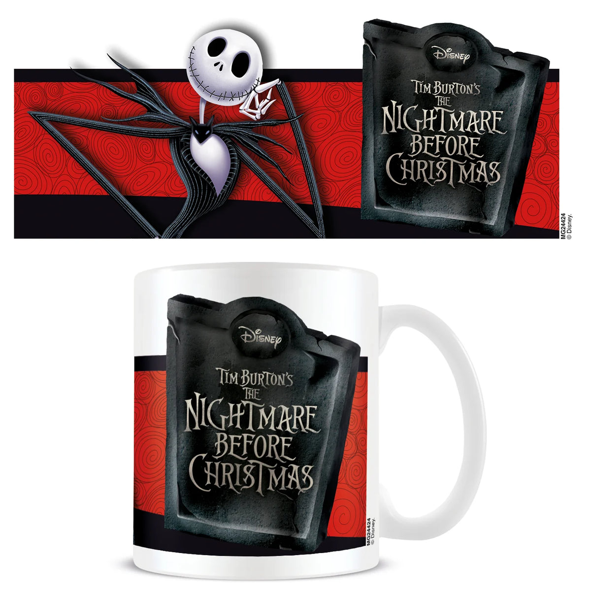 Ensemble cadeau de Nightmare Before Christmas avec une tasse, un sous-verre et un porte-clés vue de la tasse