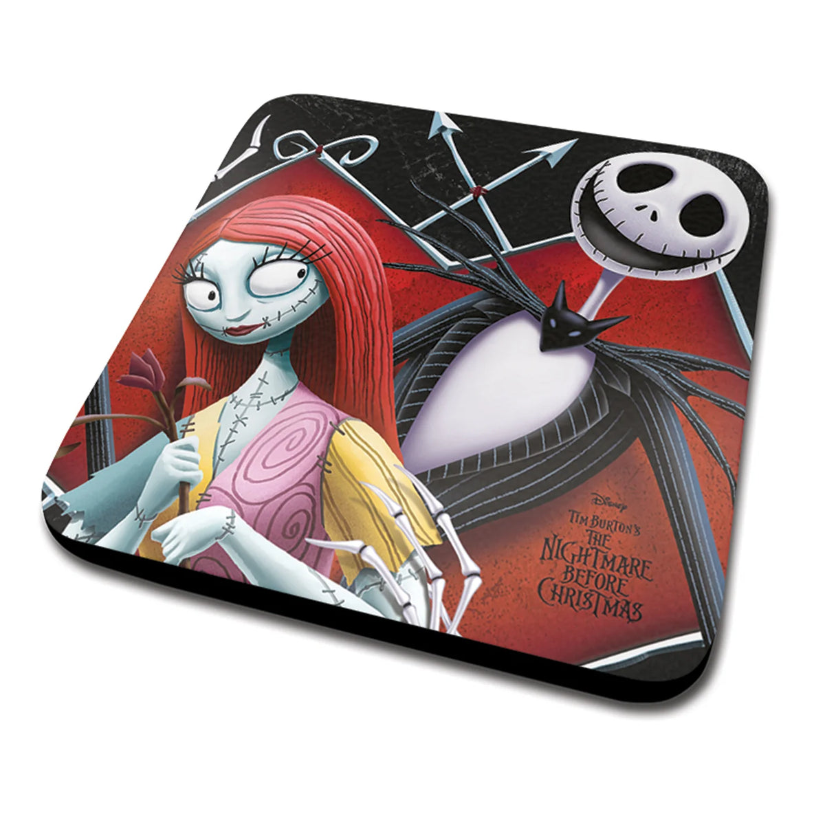 Ensemble cadeau de Nightmare Before Christmas avec une tasse, un sous-verre et un porte-clés vue du sous-verre