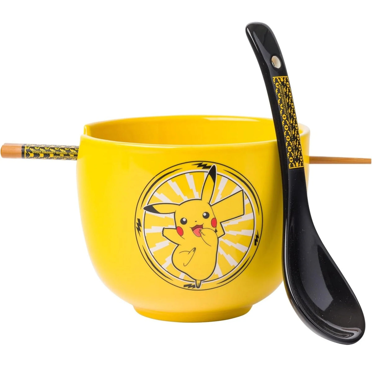 Pokémon, bol à ramen avec baguettes et cuillère Pikachu vu de devant