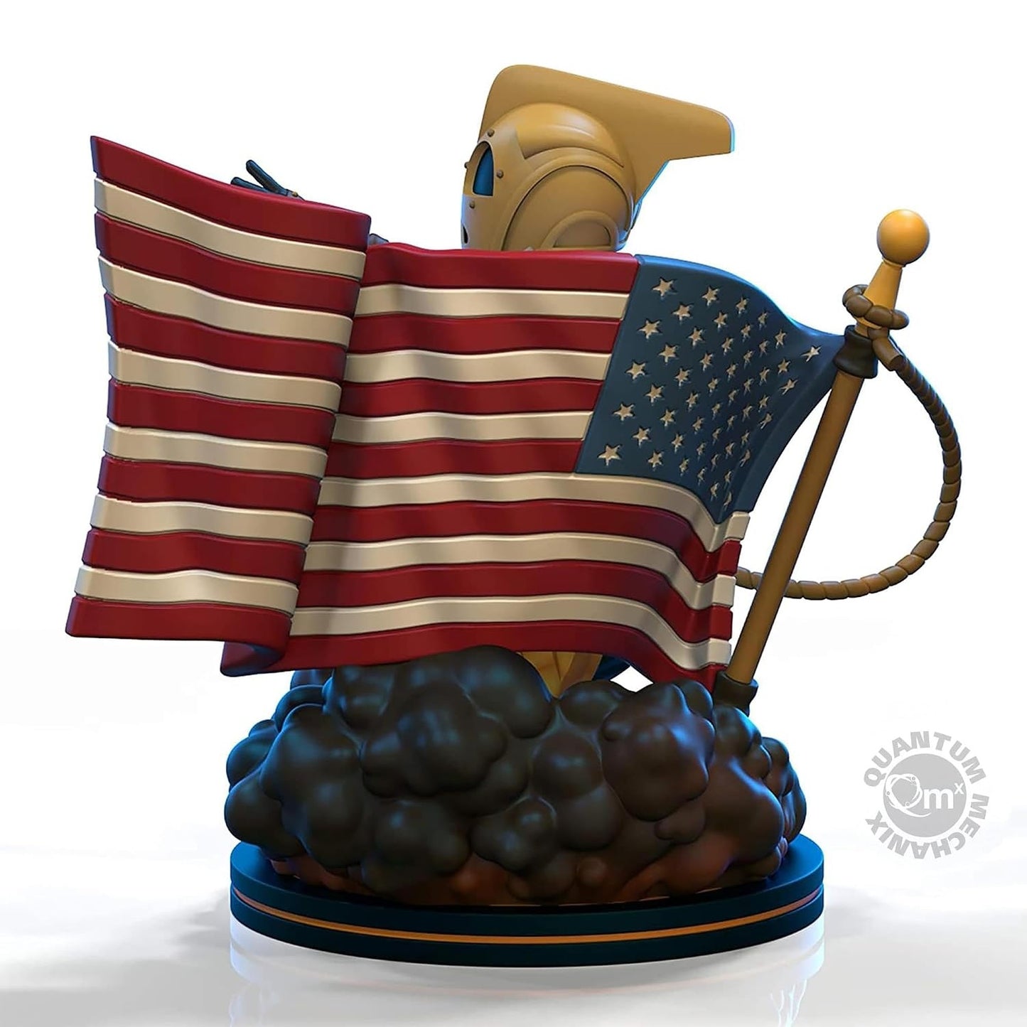 The Rocketeer figurine Q-Fig Elite QMX de profil avec le drapeau