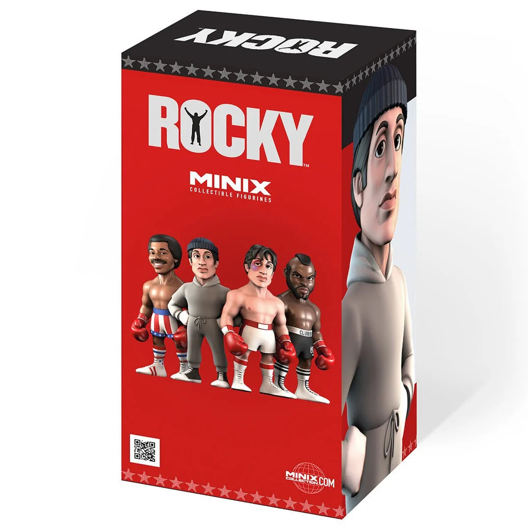 Rocky, figurine Minix de Rocky Balboa en survêtement vue de l'arrière de la boite