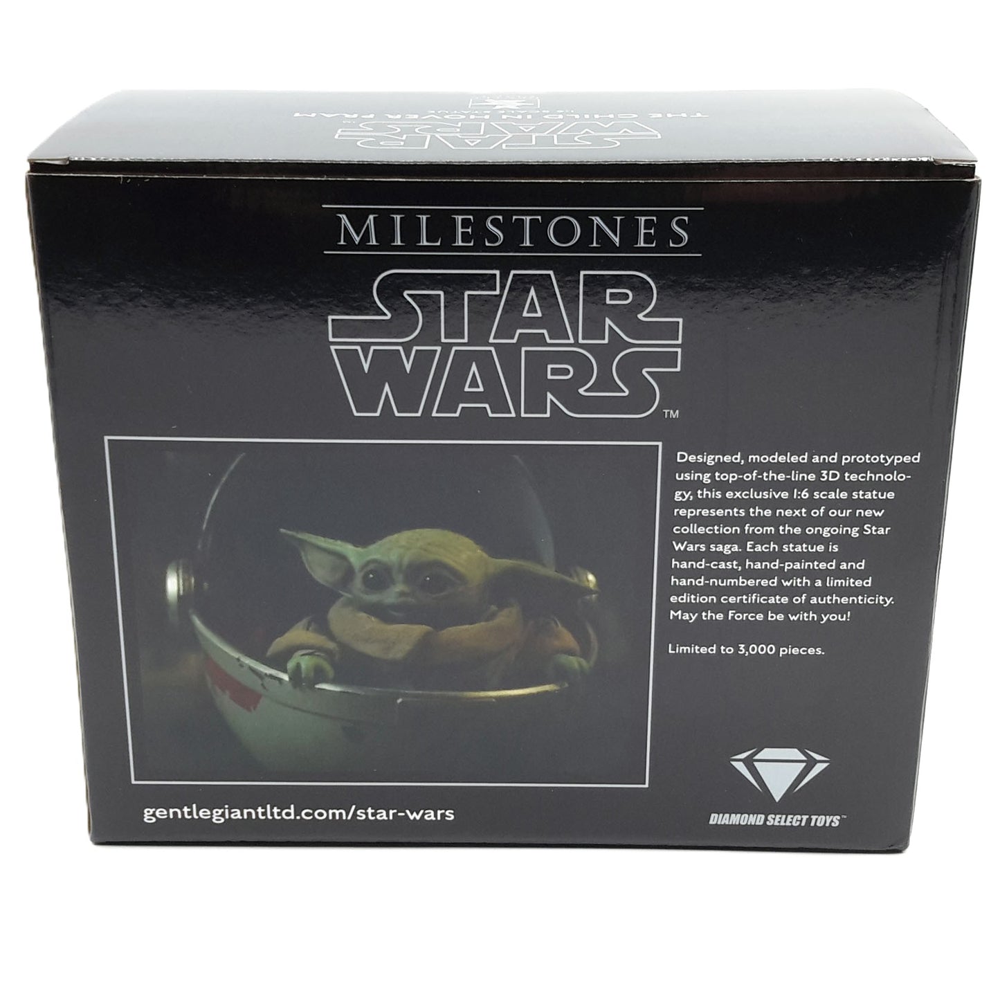 Star Wars the Mandalorian statuette Grogu dans sa nacelle Milestone arrière de la boite