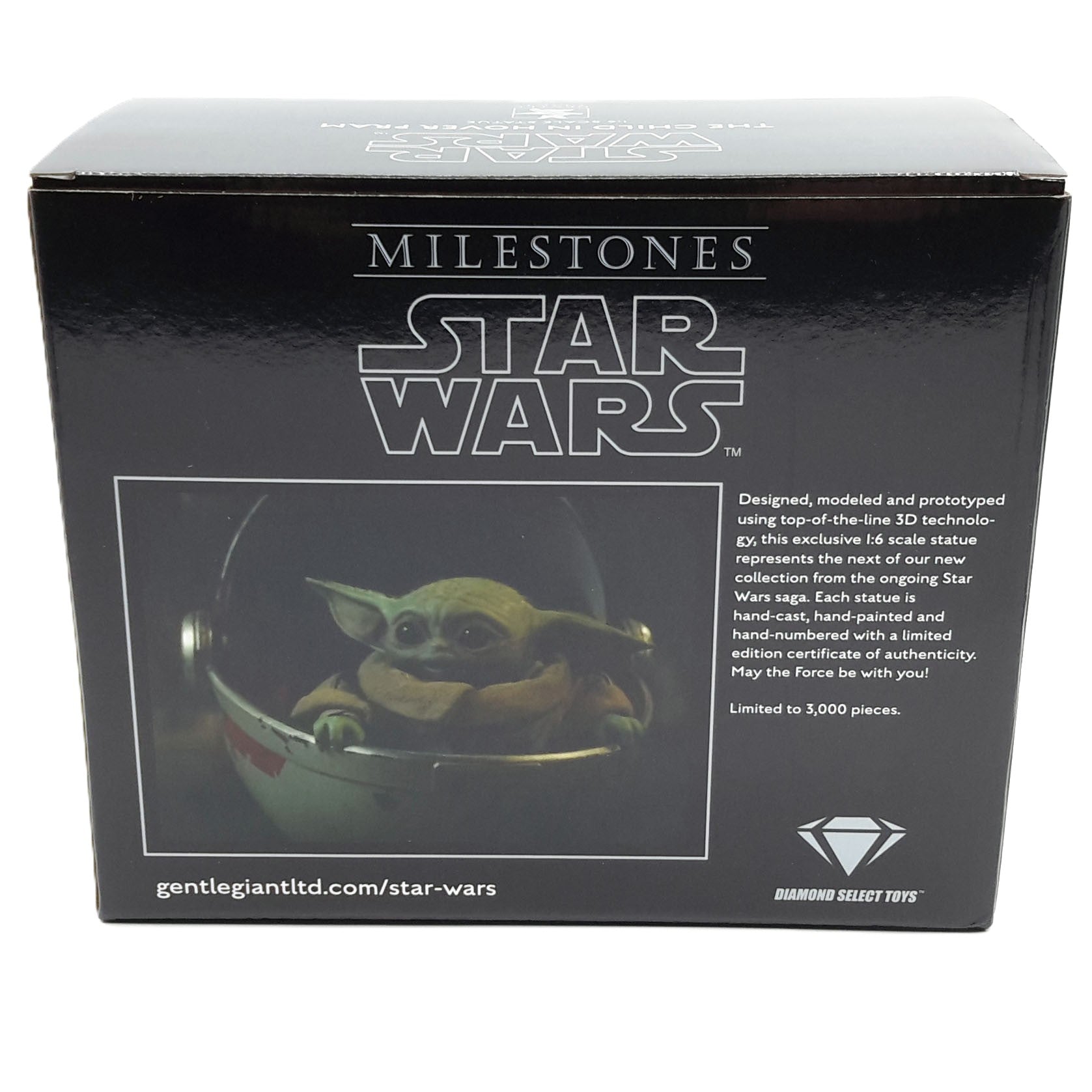Star Wars the Mandalorian statuette Grogu dans sa nacelle Milestone arrière de la boite