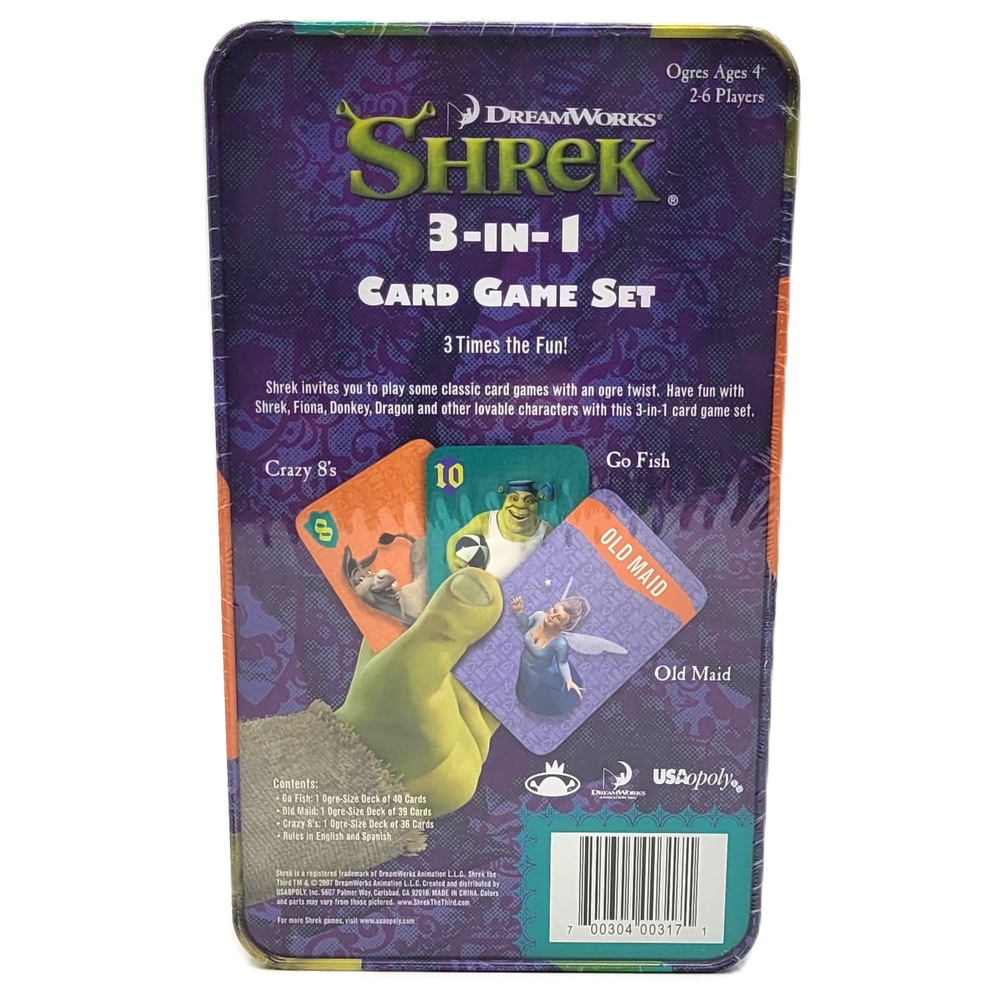 Shrek 3 en 1 jeu de cartes arrière de la boite