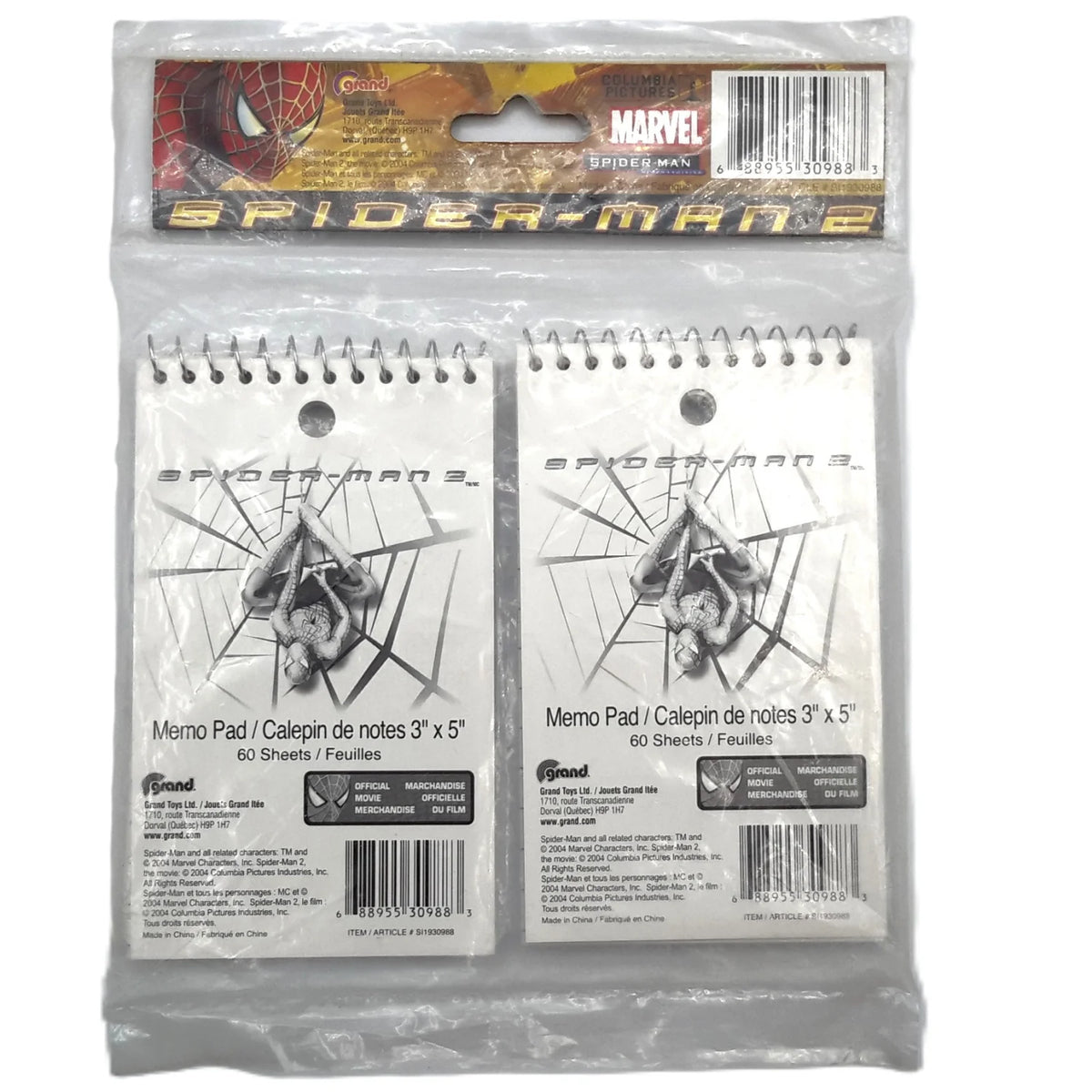 Ensemble de deux carnets de Spider-Man 2 vu de derrière