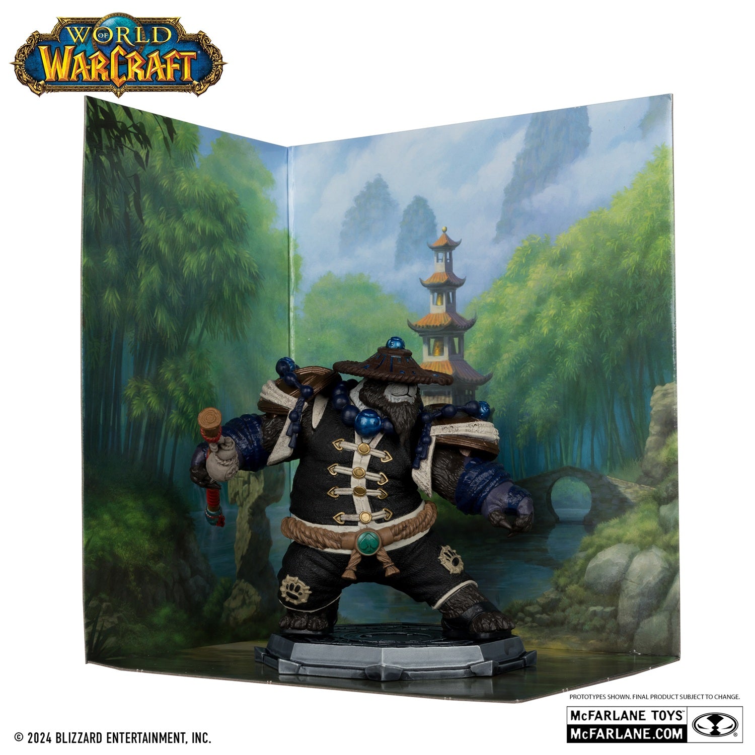 World of Warcraft, figurine Pandarem Monk McFarlane avec le fond